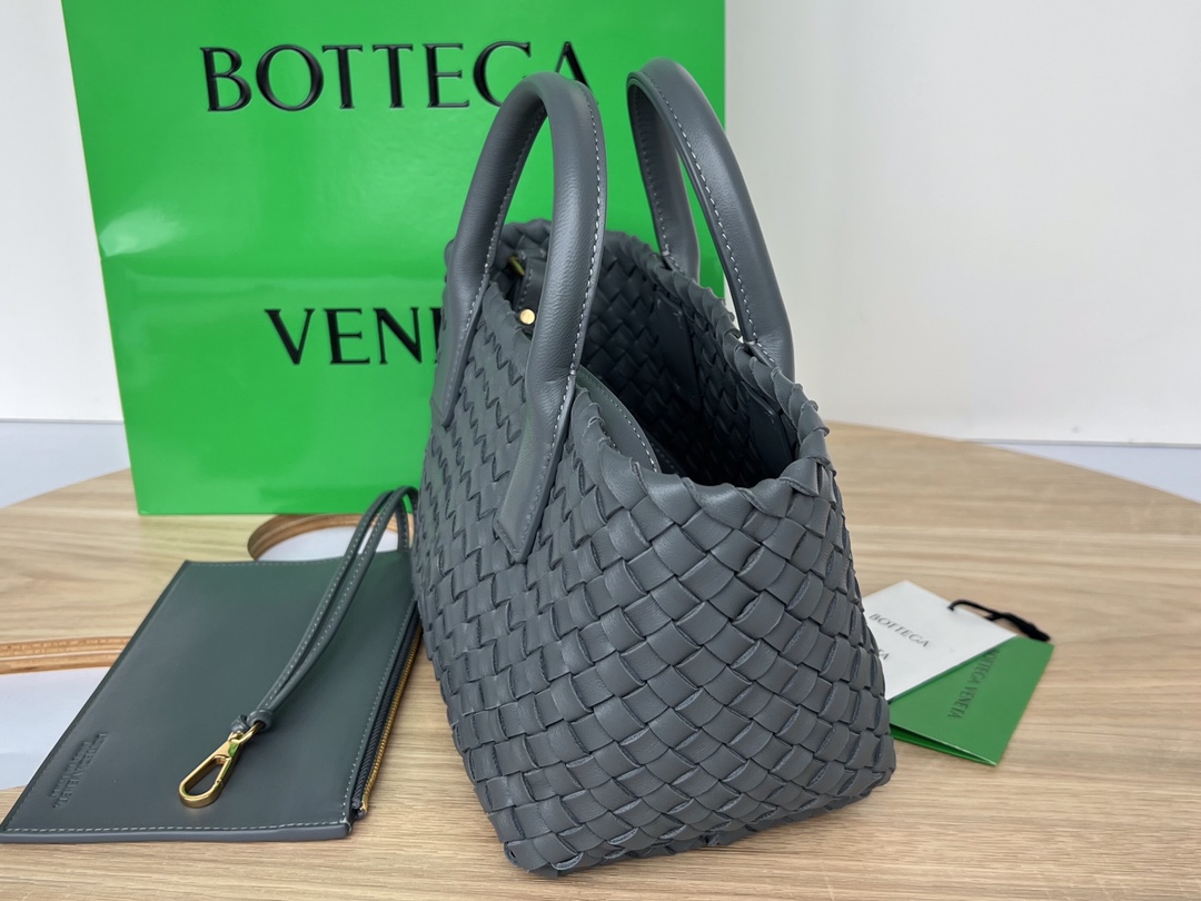 Mini Cabat Intreccio Leather Tote Dark Grey